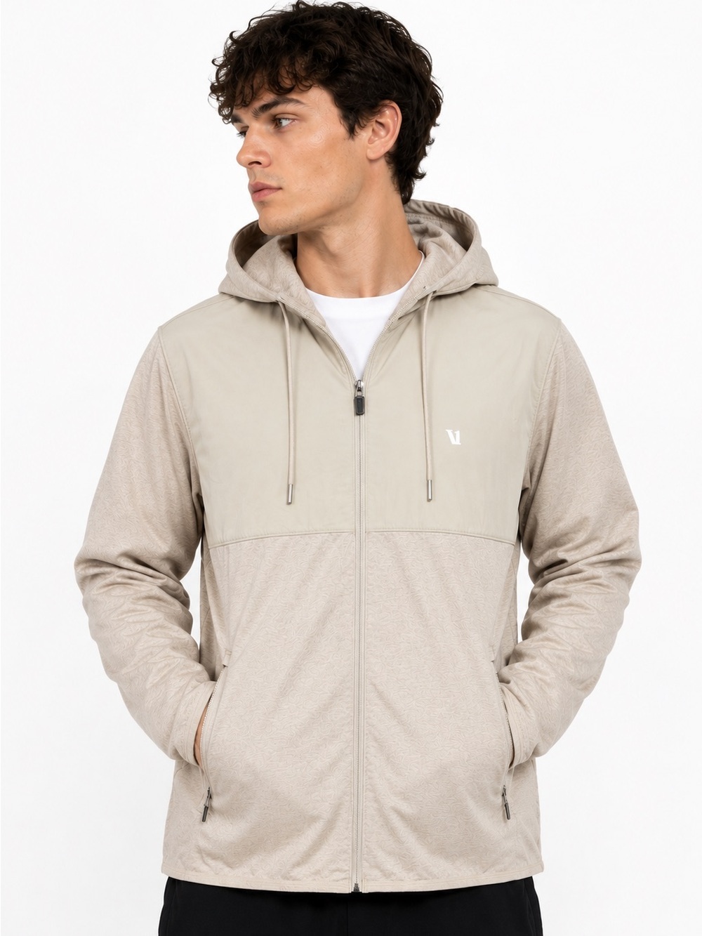 Vuori Mens Sunday Element Jacket Hybrid Full Zip Hooded XXL Beige Tan V215